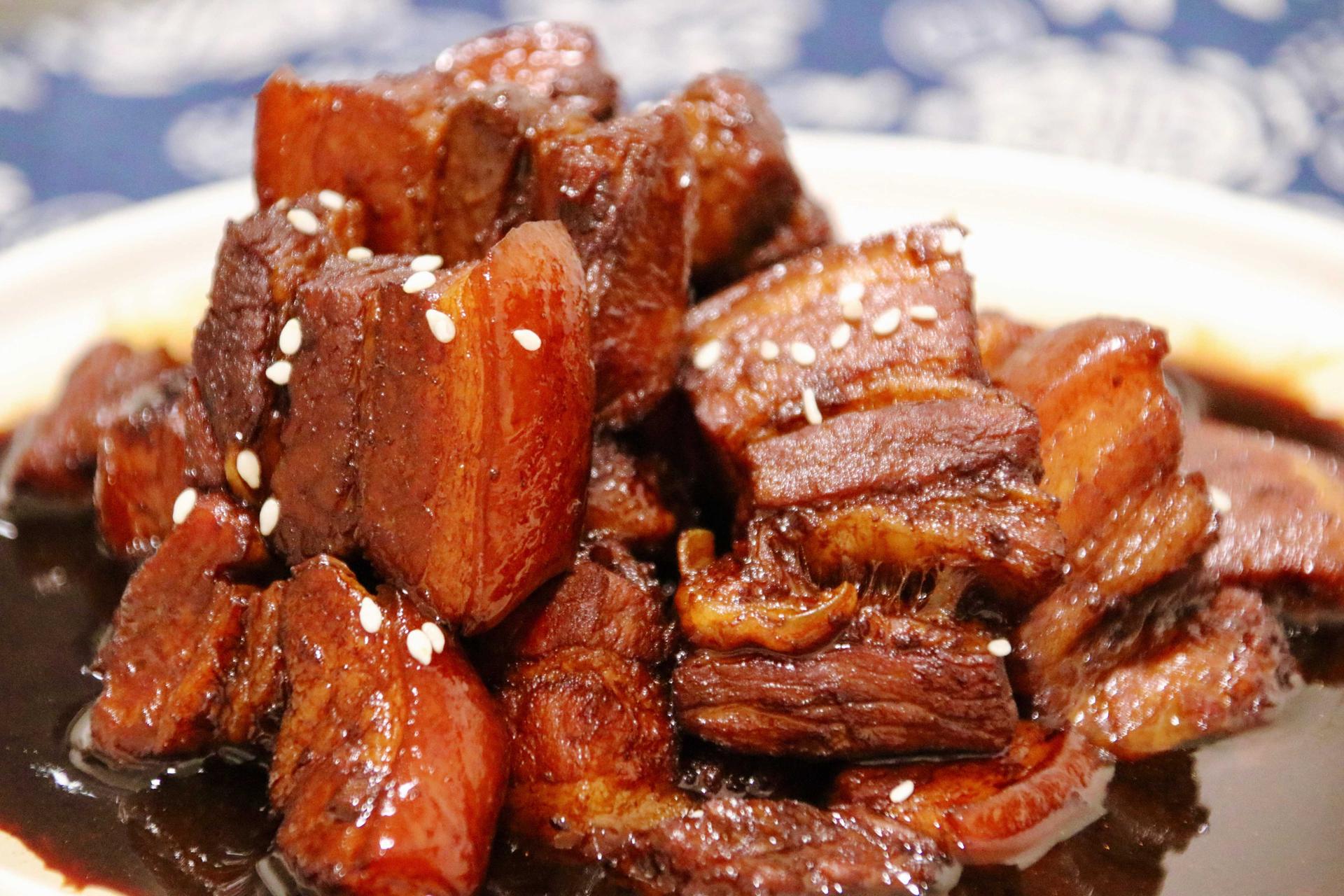 Served Braised Pork Belly Close Up