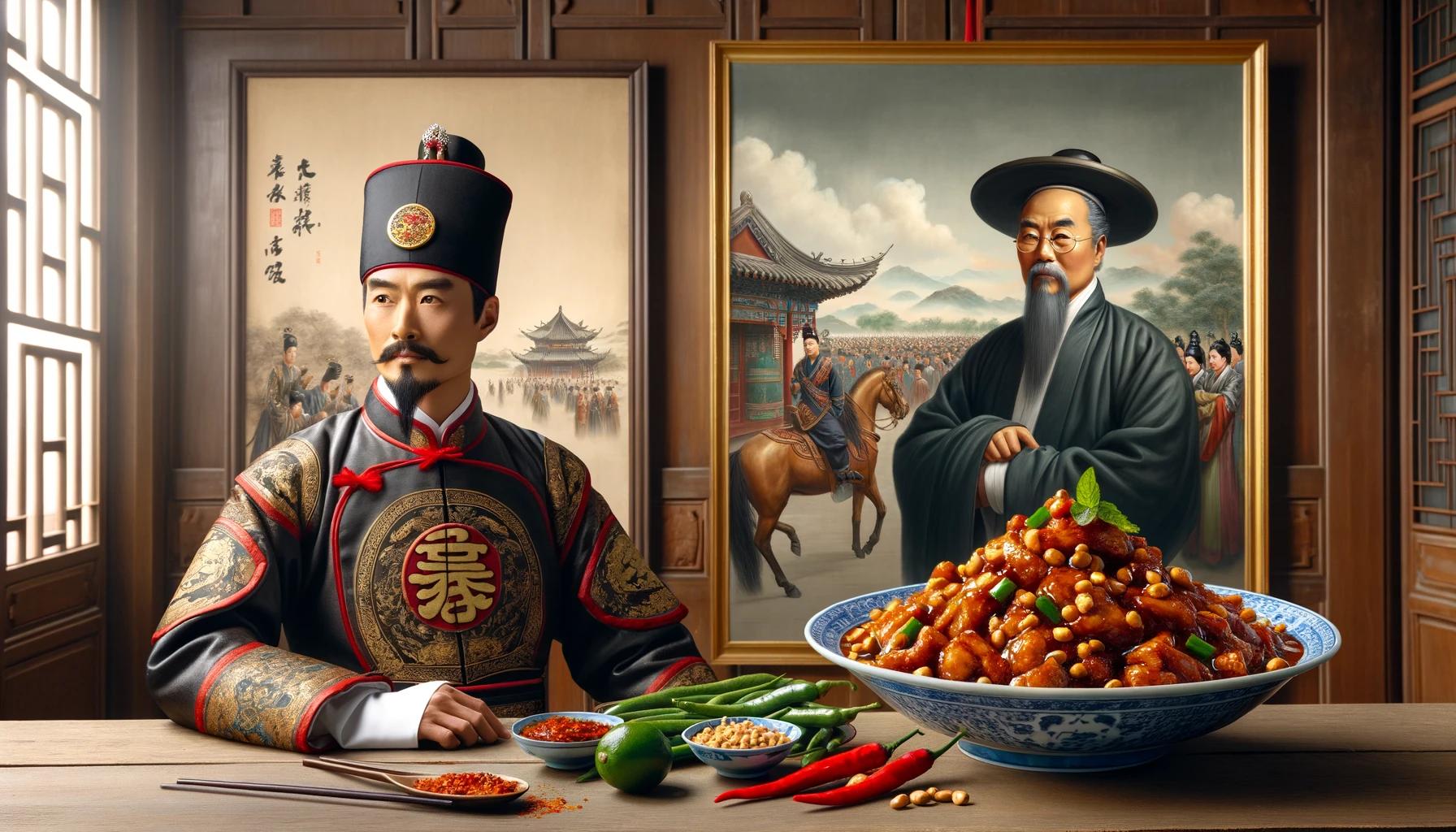 Ding Baozhen in a historical Sichuan setting with Kung Pao Chicken